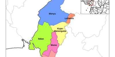 Mapa de la regió sud-oest cameroo